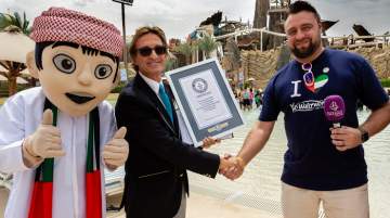 Yas Waterwold achieving the Guinness World Records title for Most Nationalities in a Swimming Pool